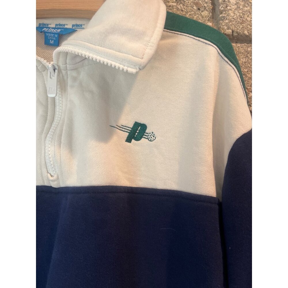 Prince Pickleball Colorblock Quarter-Zip Athletic Pullover Jacket In Cream Navy - Picture 3 of 8